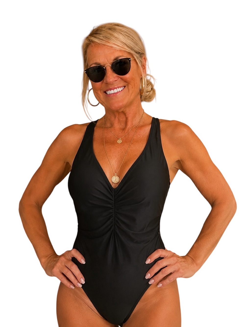 NWT Ceeb 1pc Runch Tummy Control Black Swimsuit Bathing Suit Sz 14